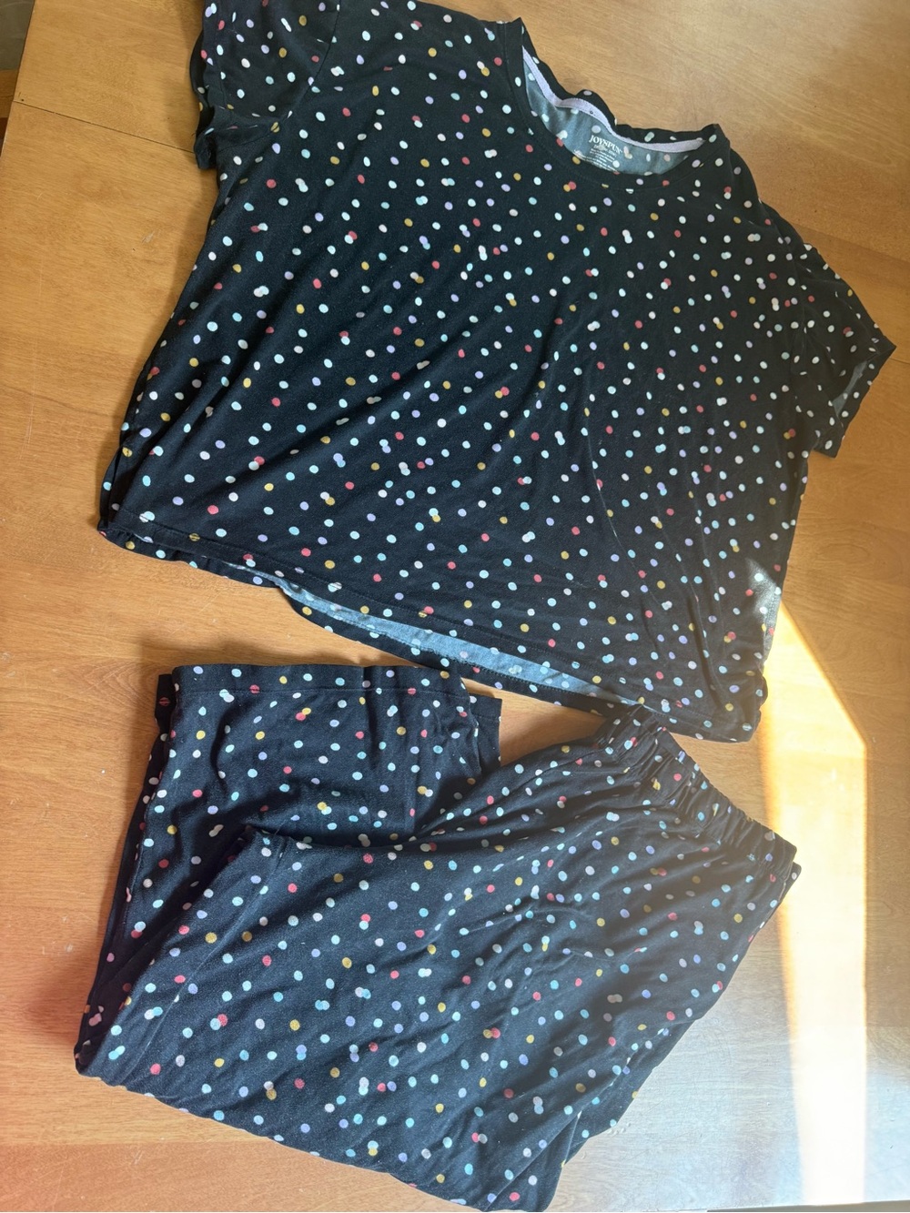 Black Polka Dot Pajama Set with Multicolor Dots